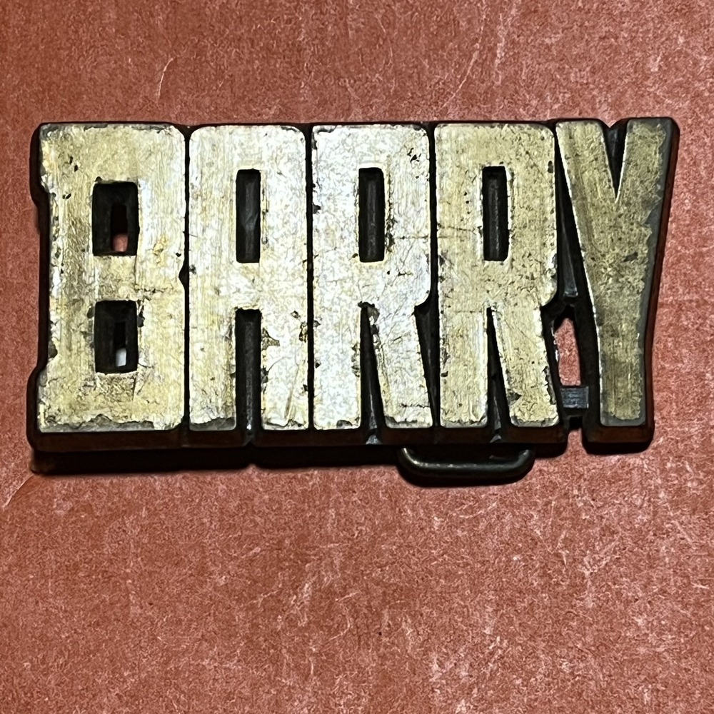 BARRY Name Solid Brass 1970s Vintage Belt Buckle Western Americana ROYE USA